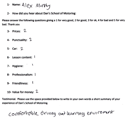 Alex's Review: Comfortable driving and learning environment.