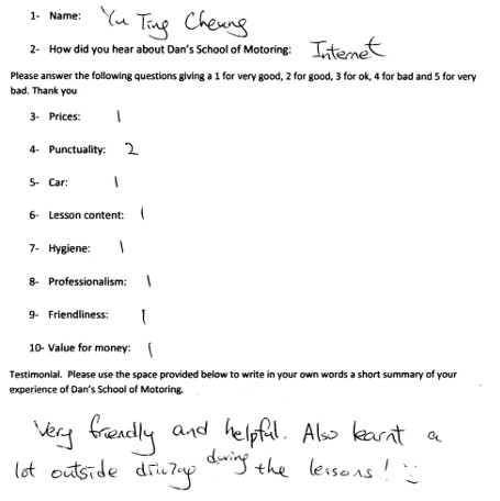 Nikko's Review: Very friendly and helpful. Also learnt a lot outside driving during the lessons!