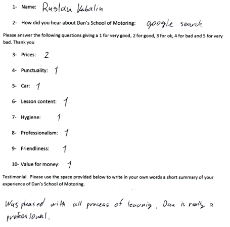 Ruslan's Review: Was pleased with all process of learning. Dan is really a professional.