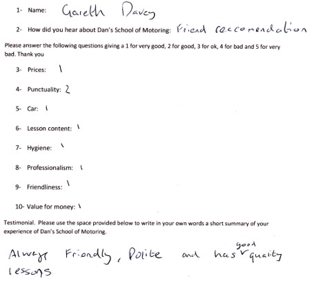 Gareth's Review: Always friendly, polite and has good quality lessons.