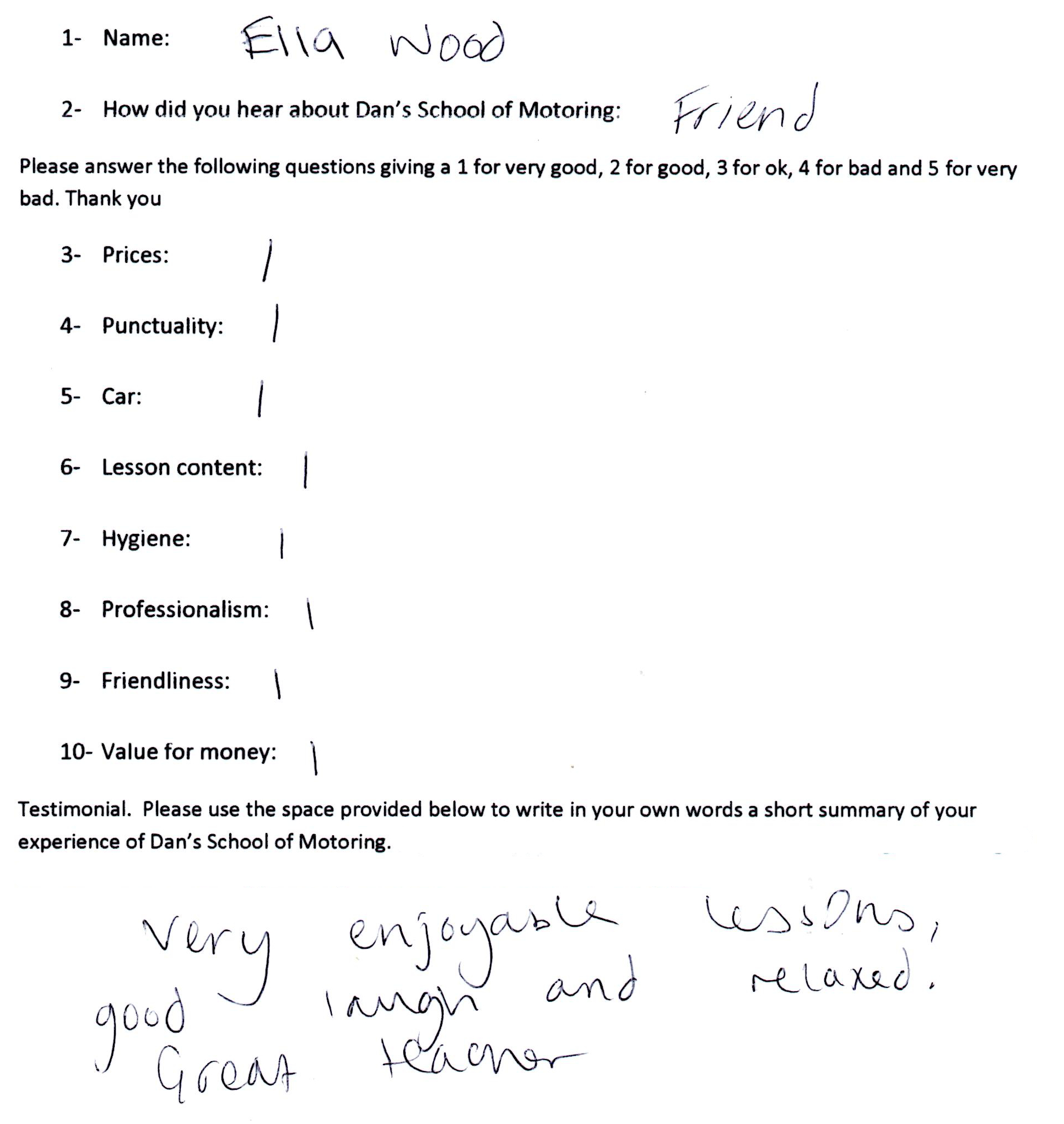 Ella's Review: Very enjoyable lessons, good laugh and relaxed. Great teacher